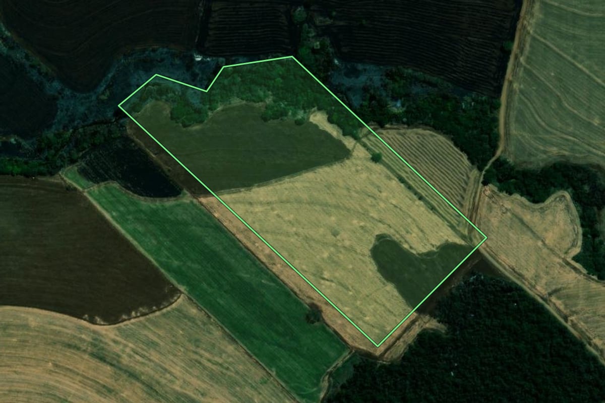 Imagem de satélite do imóvel rural em Londrina (PR), com o contorno declarado no CAR desenhado por cima.