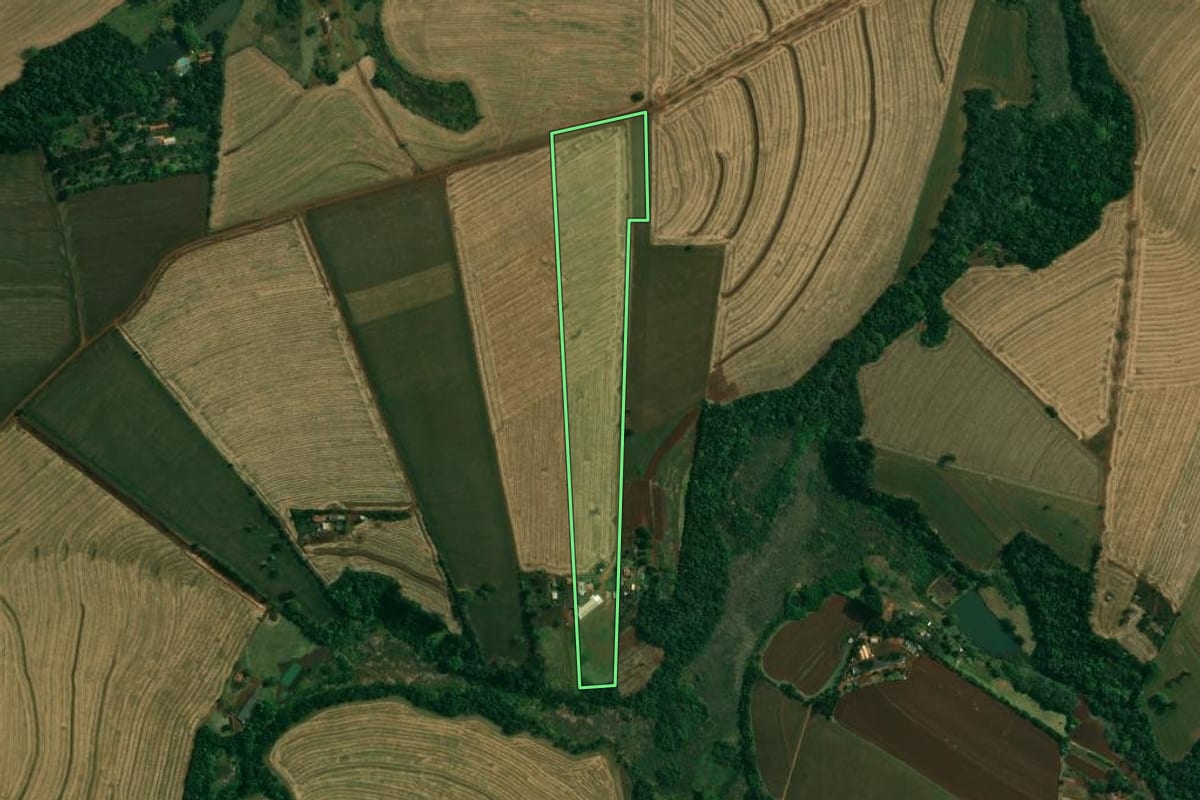 Imagem de satélite do imóvel rural em Londrina (PR), com o contorno declarado no CAR desenhado por cima.