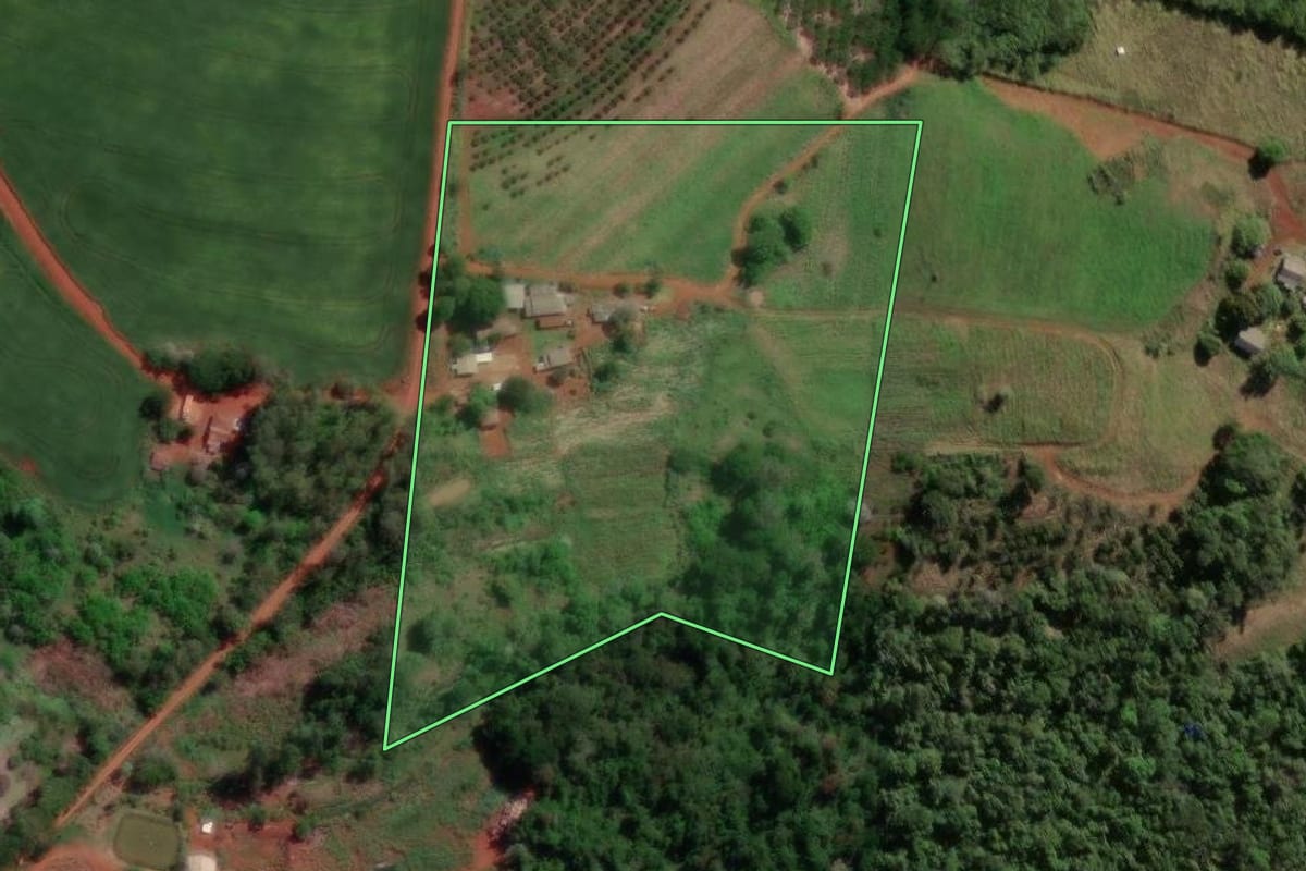 Imagem de satélite do imóvel rural em Londrina (PR), com o contorno declarado no CAR desenhado por cima.