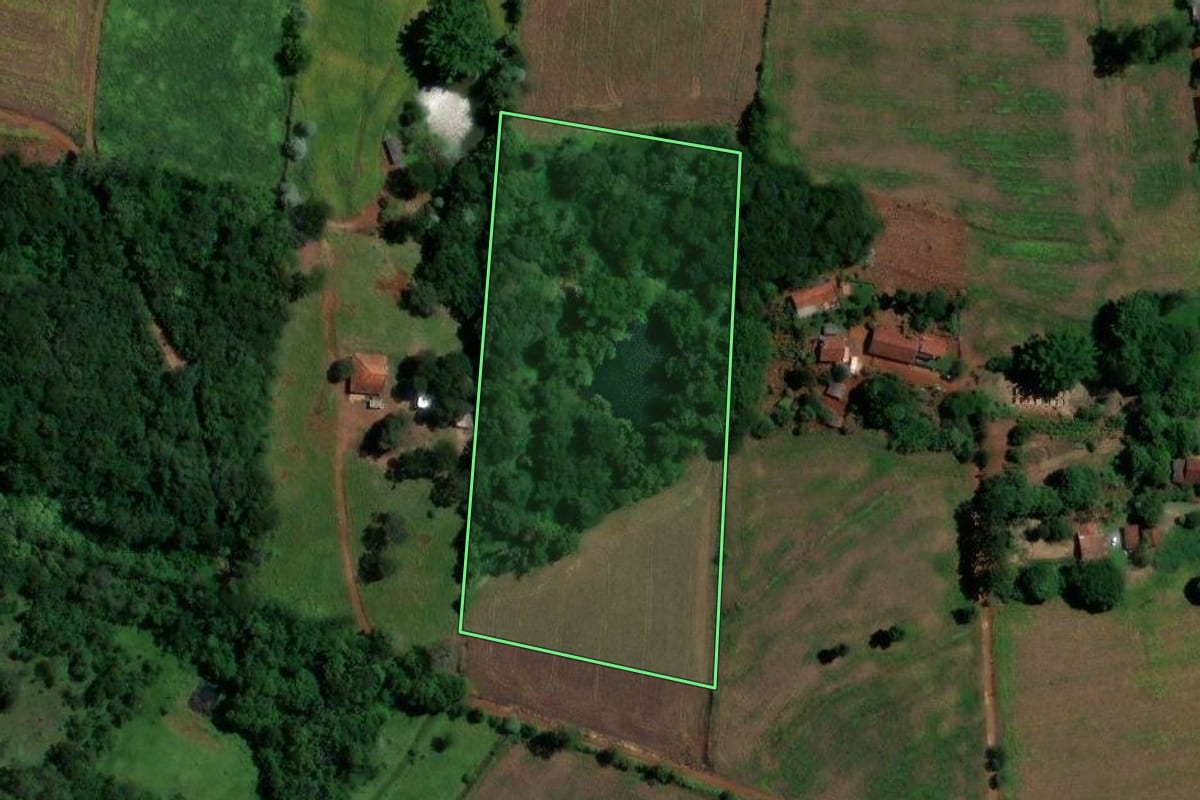 Imagem de satélite do imóvel rural em Londrina (PR), com o contorno declarado no CAR desenhado por cima.