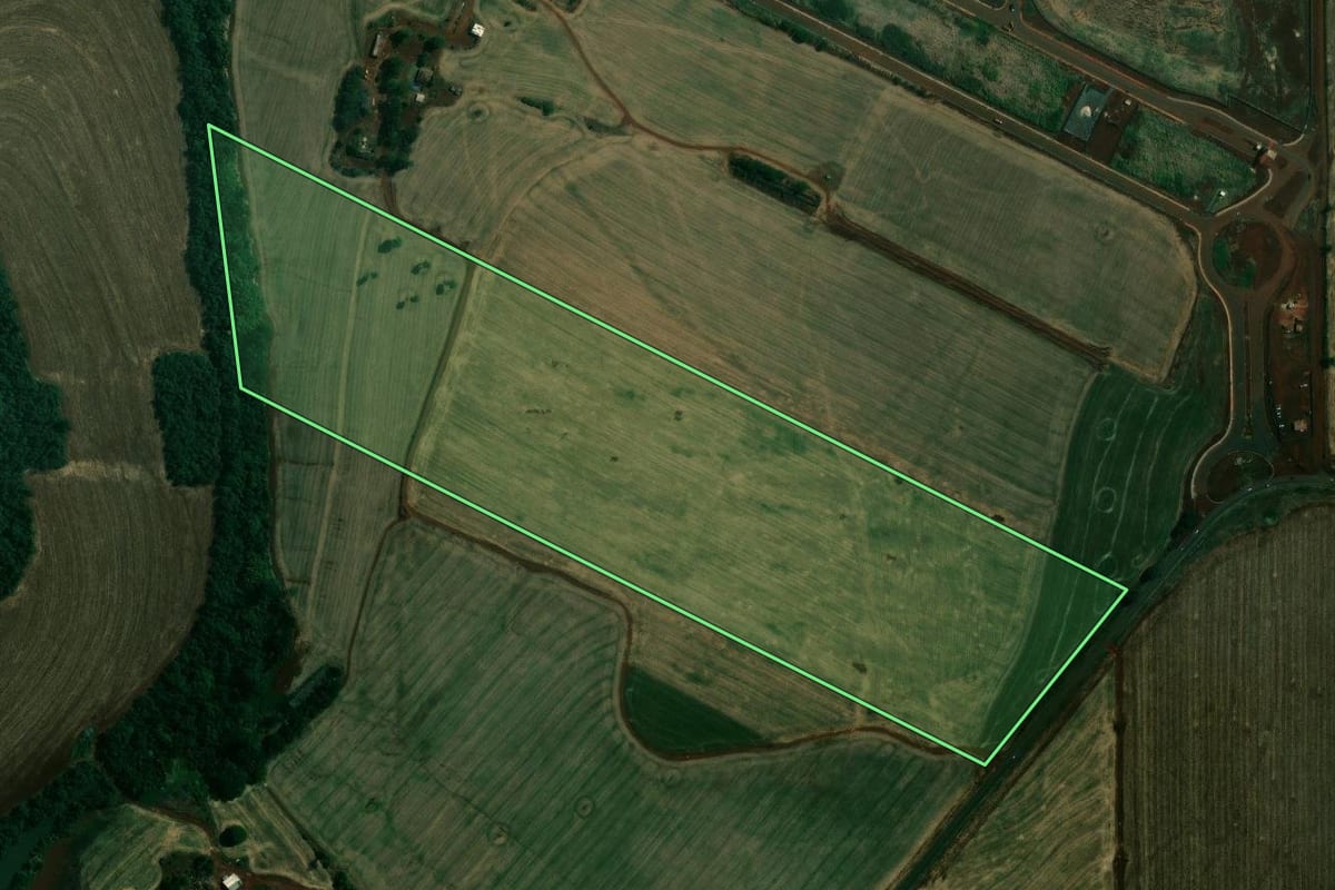 Imagem de satélite do imóvel rural em Londrina (PR), com o contorno declarado no CAR desenhado por cima.