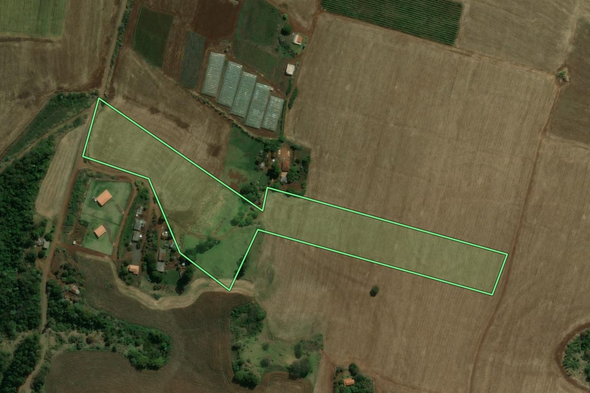 Imagem de satélite do imóvel rural em Londrina (PR), com o contorno declarado no CAR desenhado por cima.