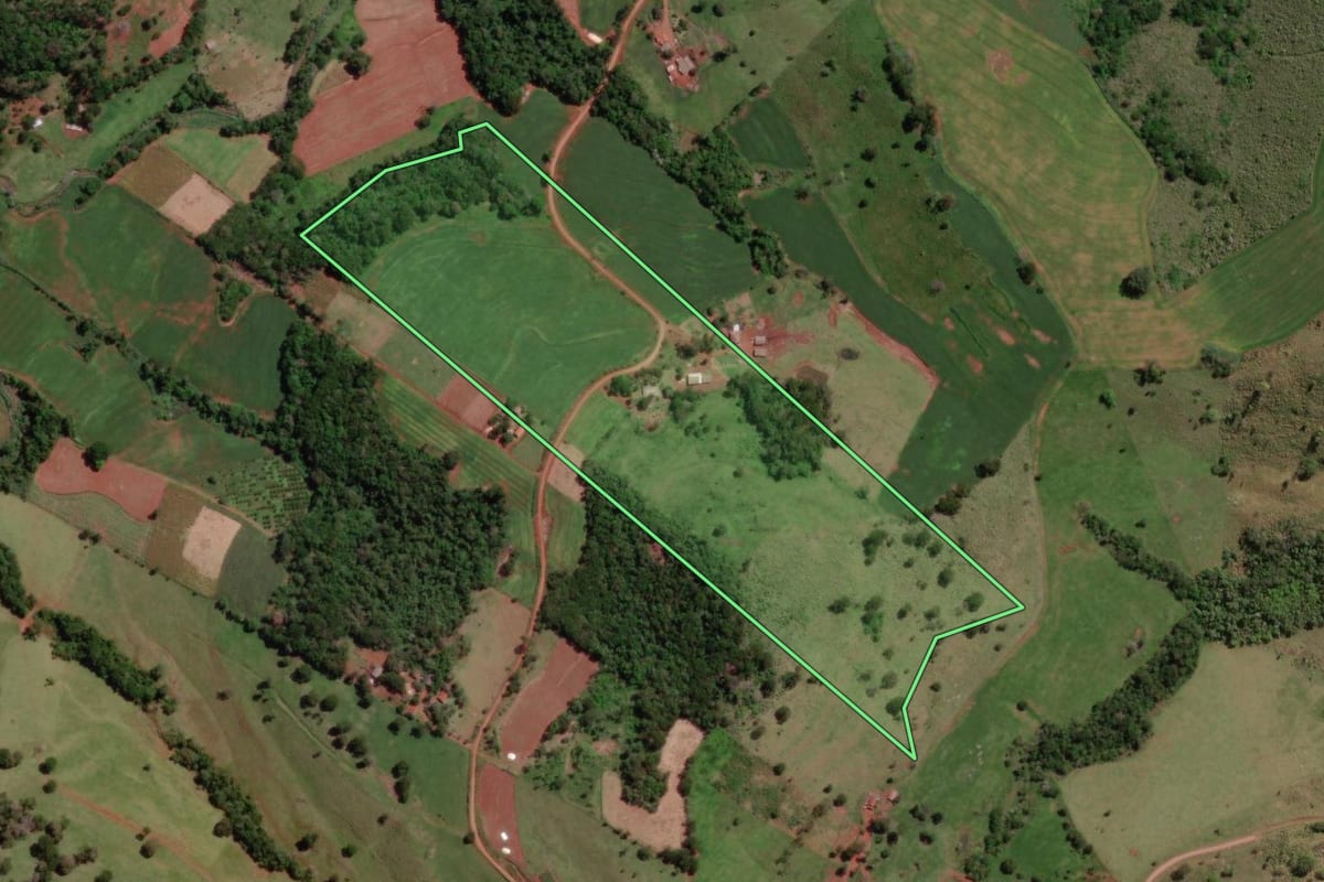 Imagem de satélite do imóvel rural em Londrina (PR), com o contorno declarado no CAR desenhado por cima.