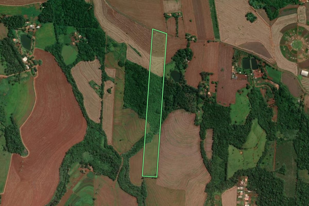Imagem de satélite do imóvel rural em Londrina (PR), com o contorno declarado no CAR desenhado por cima.