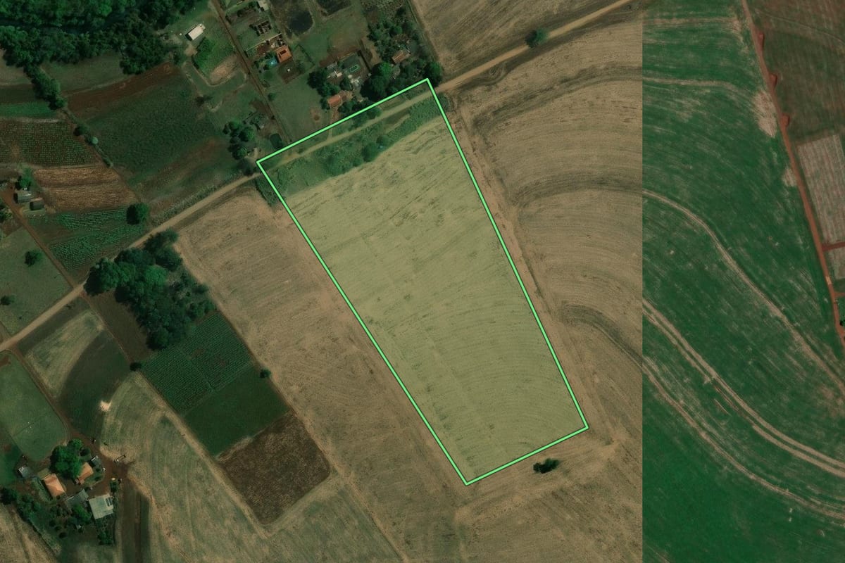 Imagem de satélite do imóvel rural em Londrina (PR), com o contorno declarado no CAR desenhado por cima.