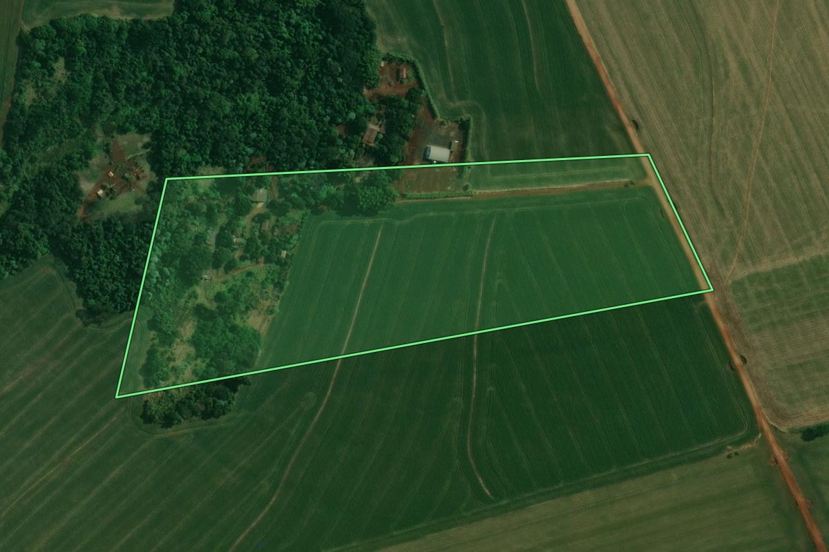 Imagem de satélite do imóvel rural em Londrina (PR), com o contorno declarado no CAR desenhado por cima.