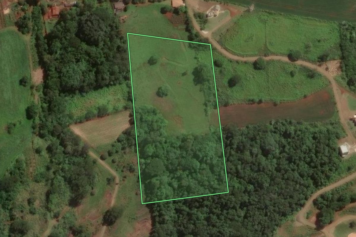 Imagem de satélite do imóvel rural em Londrina (PR), com o contorno declarado no CAR desenhado por cima.