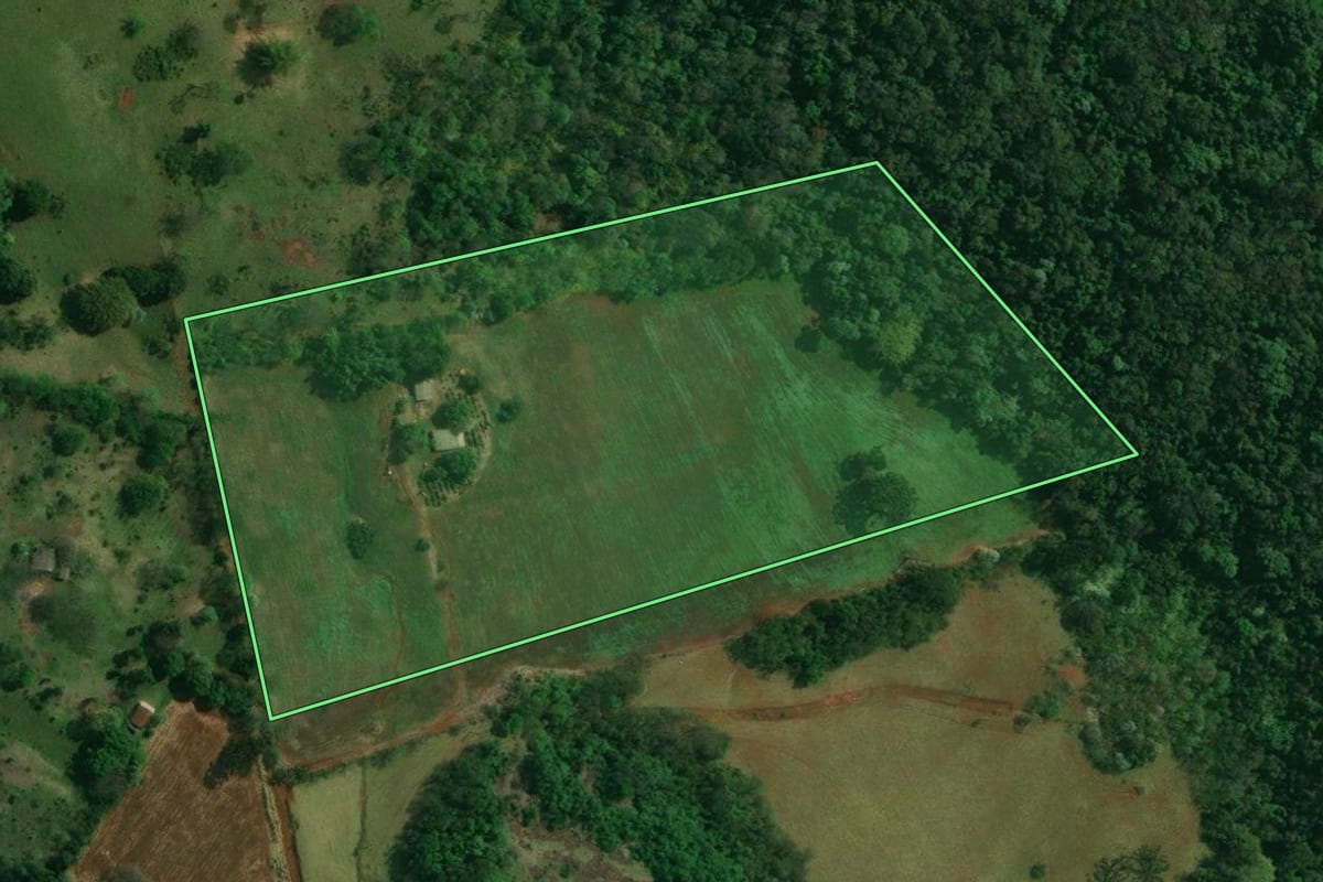 Imagem de satélite do imóvel rural em Londrina (PR), com o contorno declarado no CAR desenhado por cima.