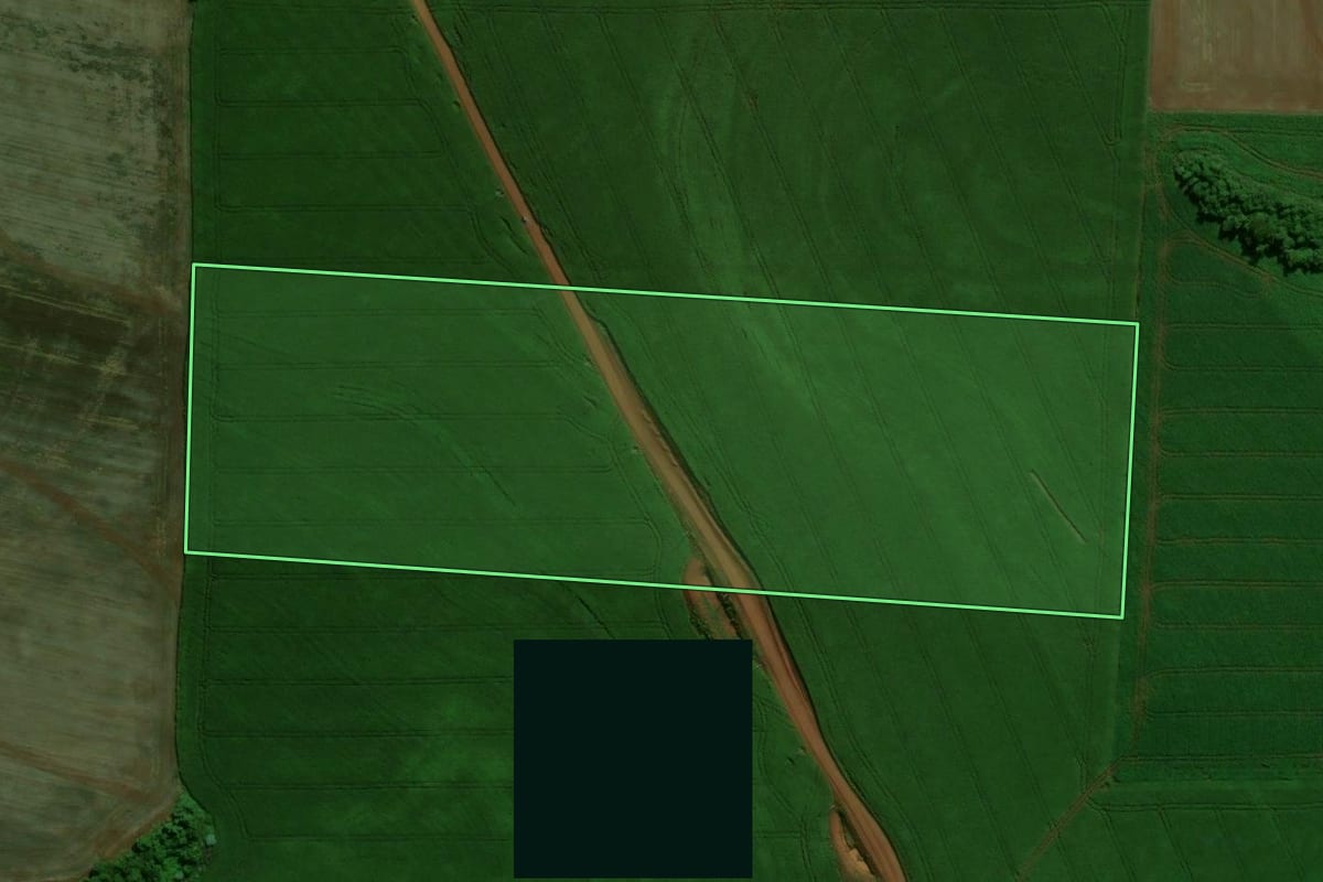 Imagem de satélite do imóvel rural em Luiziana (PR), com o contorno declarado no CAR desenhado por cima.