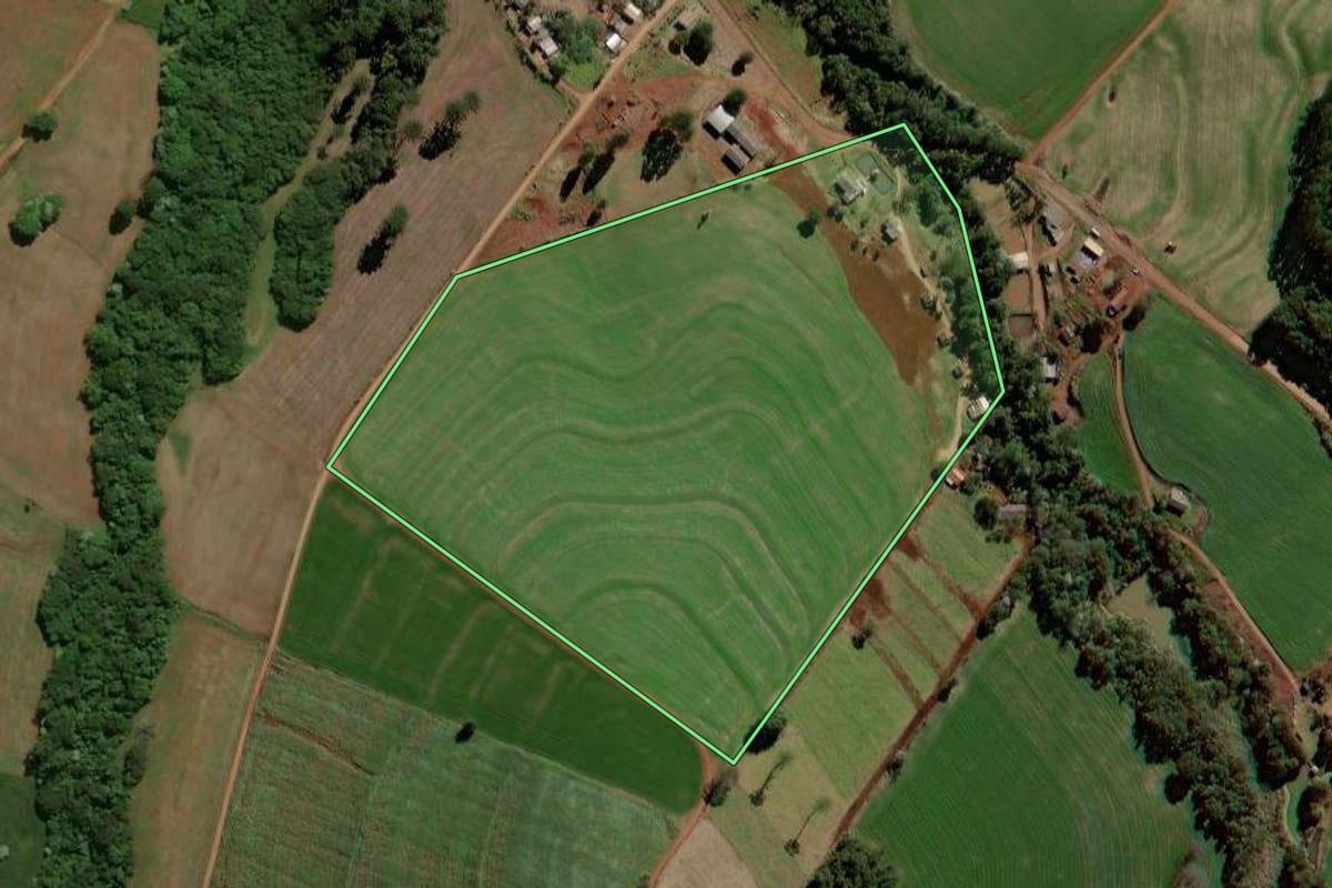 Imagem de satélite do imóvel rural em Luiziana (PR), com o contorno declarado no CAR desenhado por cima.