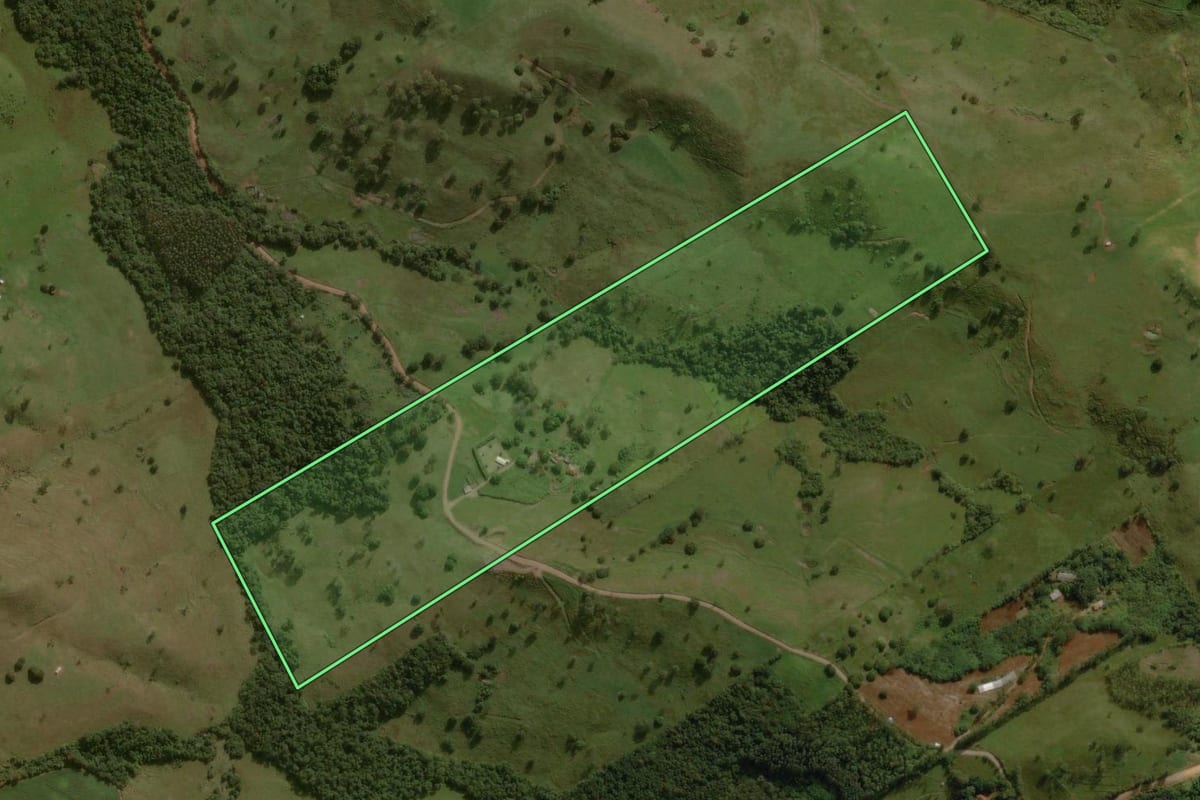 Imagem de satélite do imóvel rural em Lunardelli (PR), com o contorno declarado no CAR desenhado por cima.