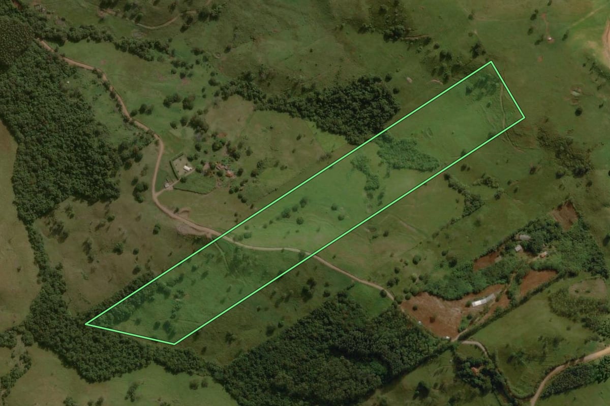 Imagem de satélite do imóvel rural em Lunardelli (PR), com o contorno declarado no CAR desenhado por cima.