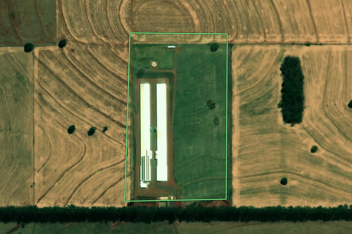 Imagem de satélite do imóvel rural em Lupionópolis (PR), com o contorno declarado no CAR desenhado por cima.
