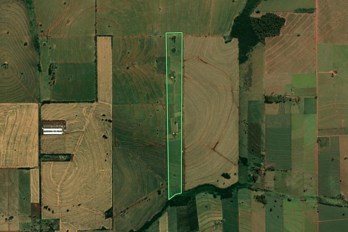 Imagem de satélite do imóvel rural em Lupionópolis (PR), com o contorno declarado no CAR desenhado por cima.