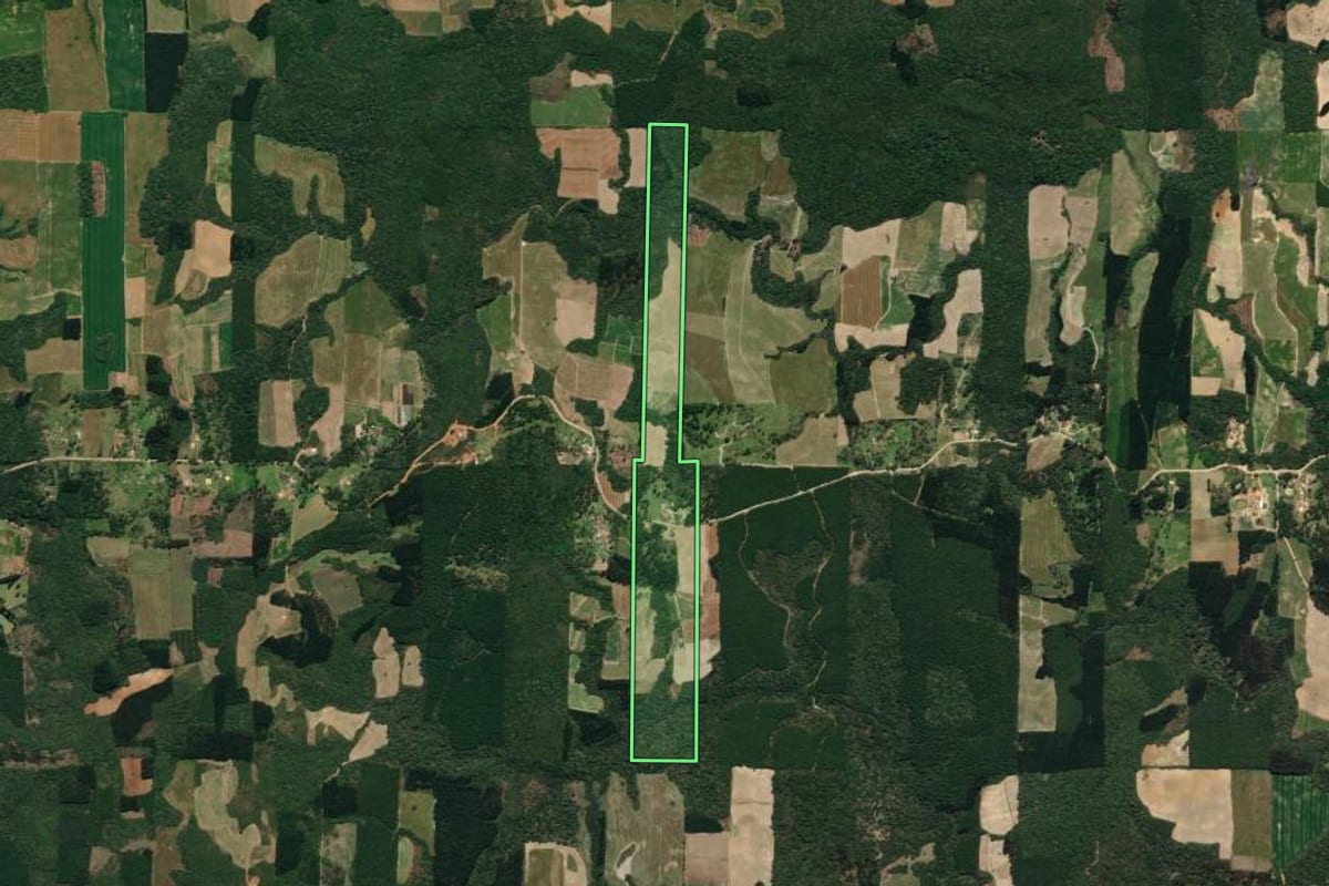 Imagem de satélite do imóvel rural em Mallet (PR), com o contorno declarado no CAR desenhado por cima.