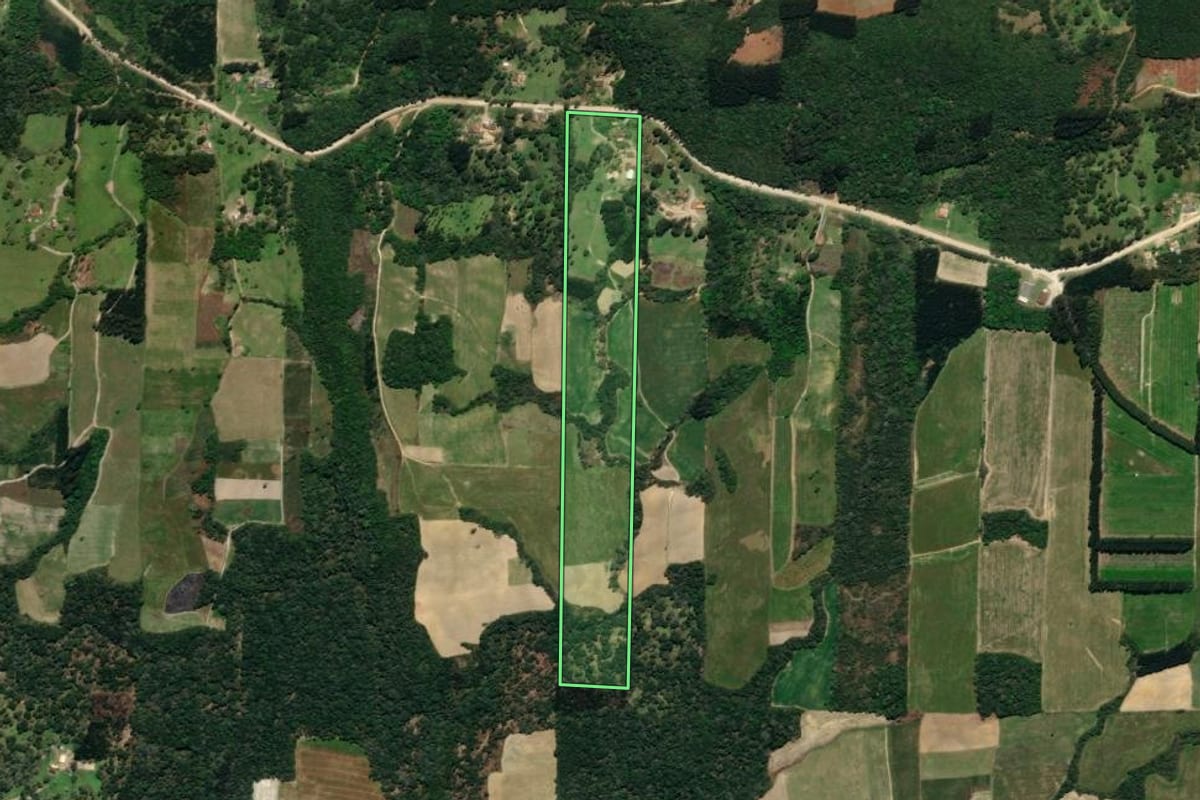 Imagem de satélite do imóvel rural em Mallet (PR), com o contorno declarado no CAR desenhado por cima.