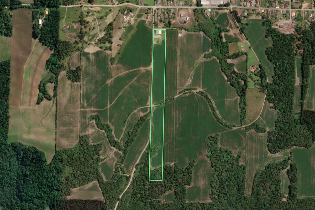 Imagem de satélite do imóvel rural em Mallet (PR), com o contorno declarado no CAR desenhado por cima.