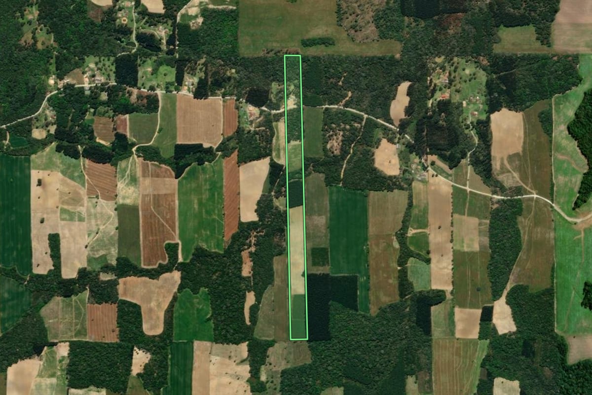 Imagem de satélite do imóvel rural em Mallet (PR), com o contorno declarado no CAR desenhado por cima.