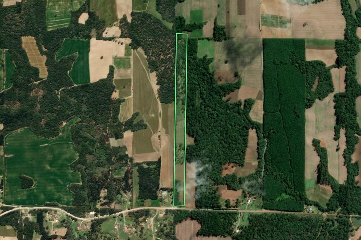 Imagem de satélite do imóvel rural em Mallet (PR), com o contorno declarado no CAR desenhado por cima.