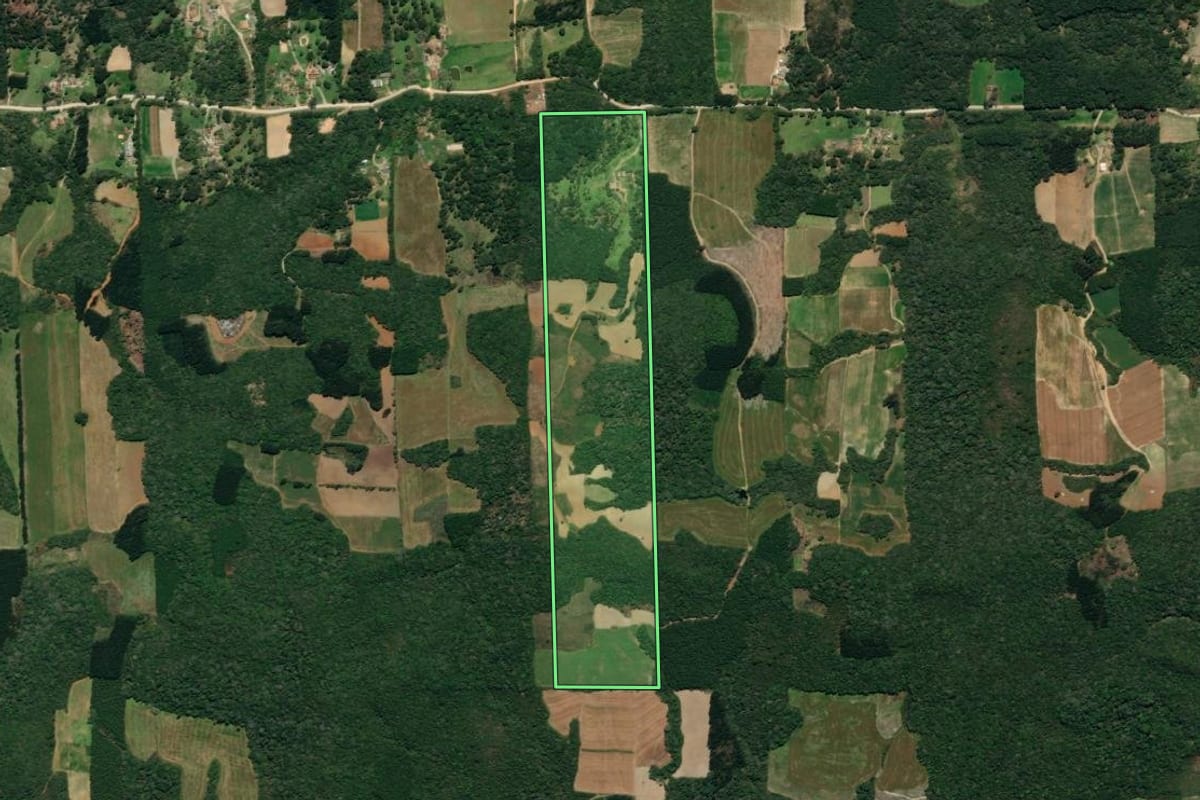 Imagem de satélite do imóvel rural em Mallet (PR), com o contorno declarado no CAR desenhado por cima.