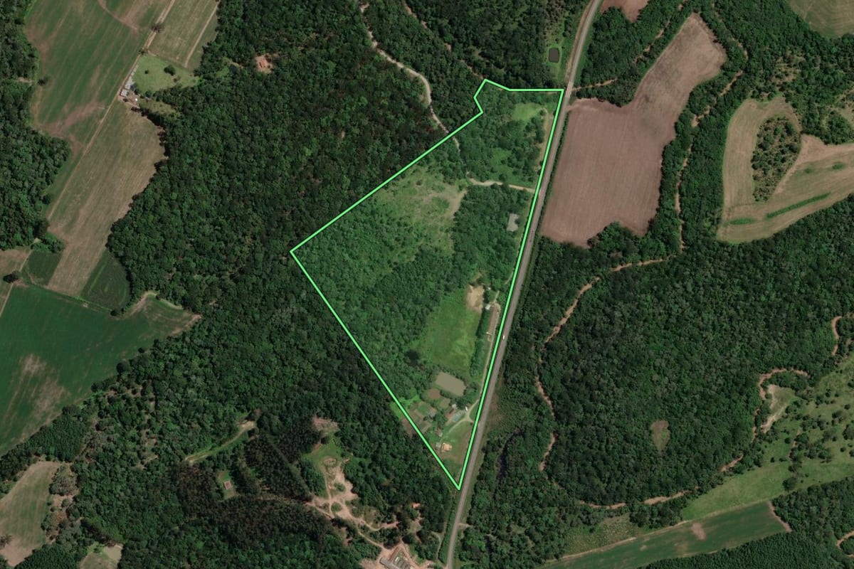 Imagem de satélite do imóvel rural em Mallet (PR), com o contorno declarado no CAR desenhado por cima.