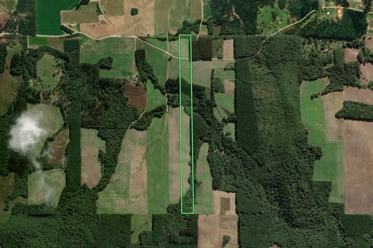 Imagem de satélite do imóvel rural em Mallet (PR), com o contorno declarado no CAR desenhado por cima.