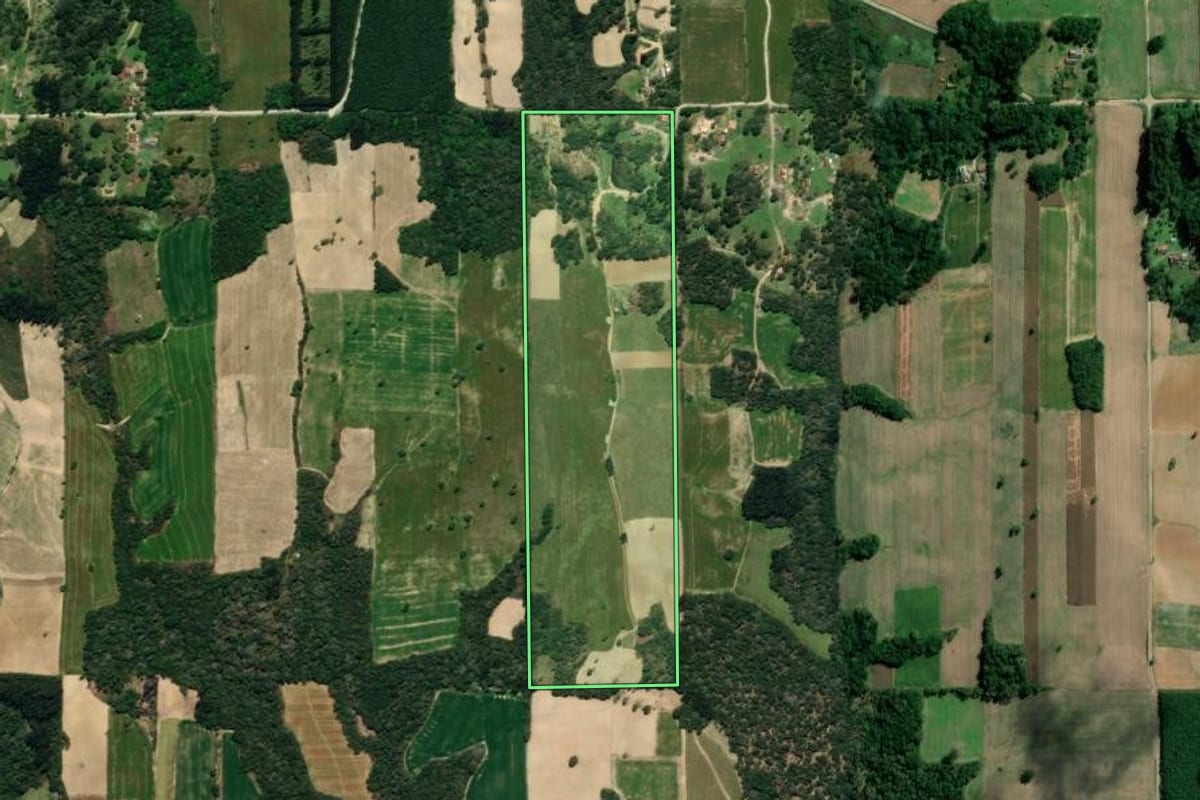 Imagem de satélite do imóvel rural em Mallet (PR), com o contorno declarado no CAR desenhado por cima.