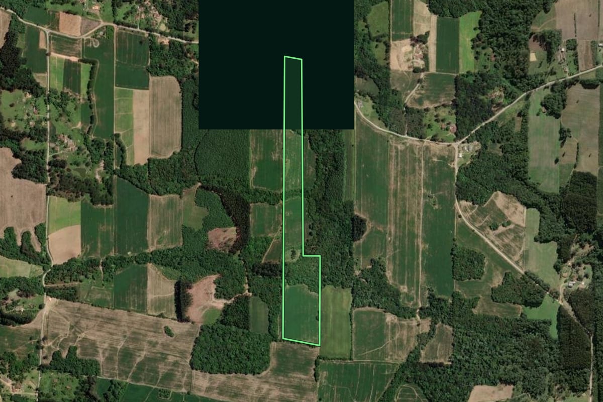 Imagem de satélite do imóvel rural em Mallet (PR), com o contorno declarado no CAR desenhado por cima.