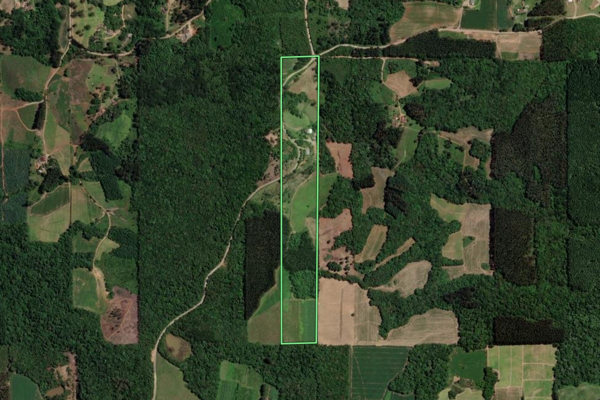 Imagem de satélite do imóvel rural em Mallet (PR), com o contorno declarado no CAR desenhado por cima.