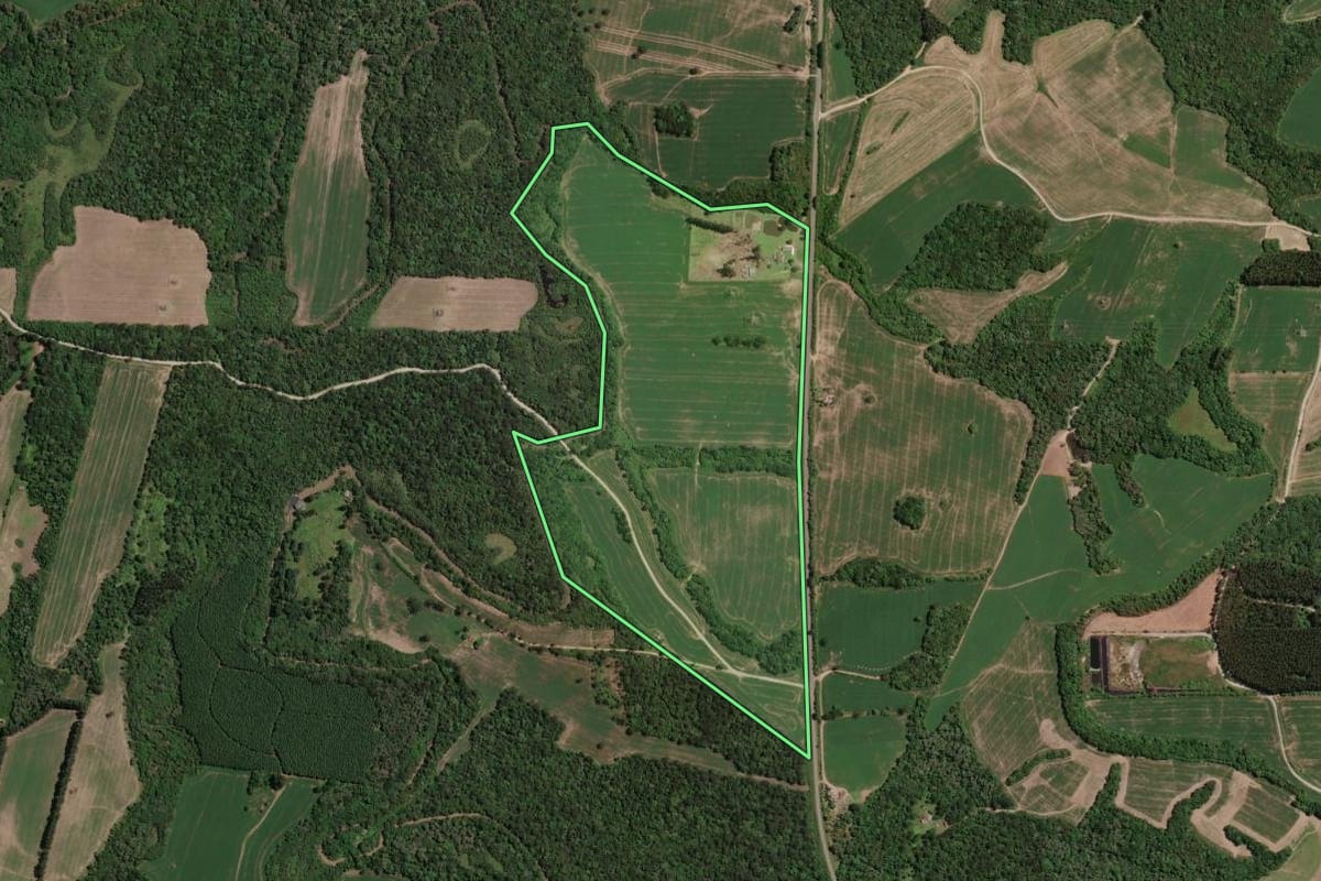 Imagem de satélite do imóvel rural em Mallet (PR), com o contorno declarado no CAR desenhado por cima.