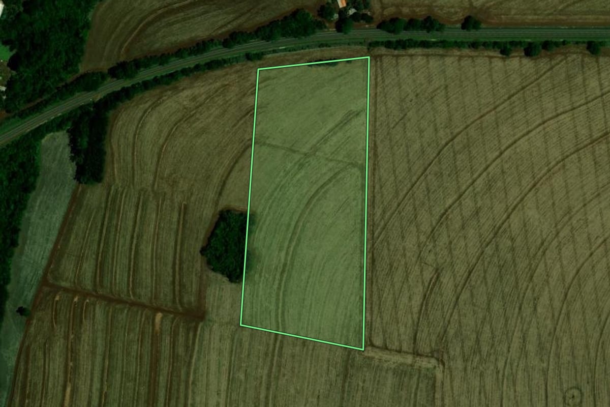 Imagem de satélite do imóvel rural em Mamborê (PR), com o contorno declarado no CAR desenhado por cima.