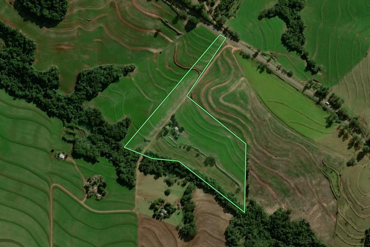 Imagem de satélite do imóvel rural em Mamborê (PR), com o contorno declarado no CAR desenhado por cima.
