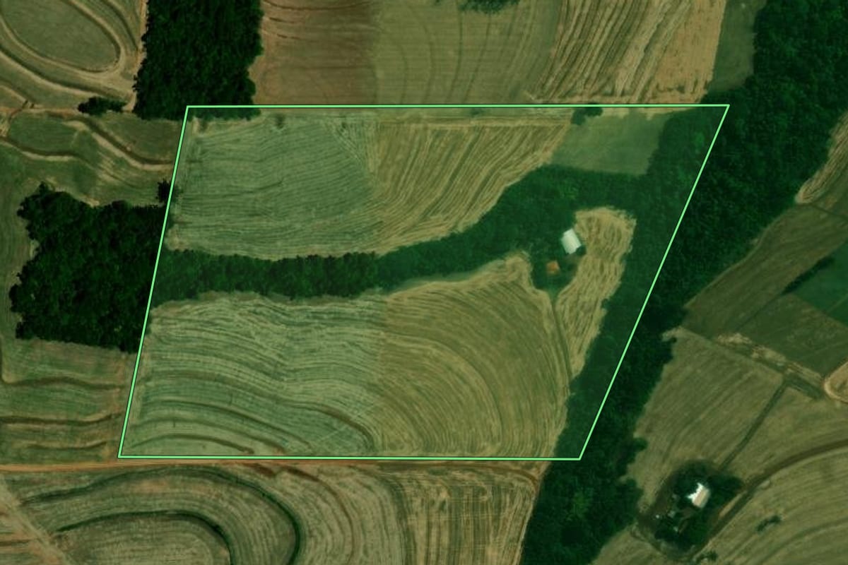 Imagem de satélite do imóvel rural em Mamborê (PR), com o contorno declarado no CAR desenhado por cima.