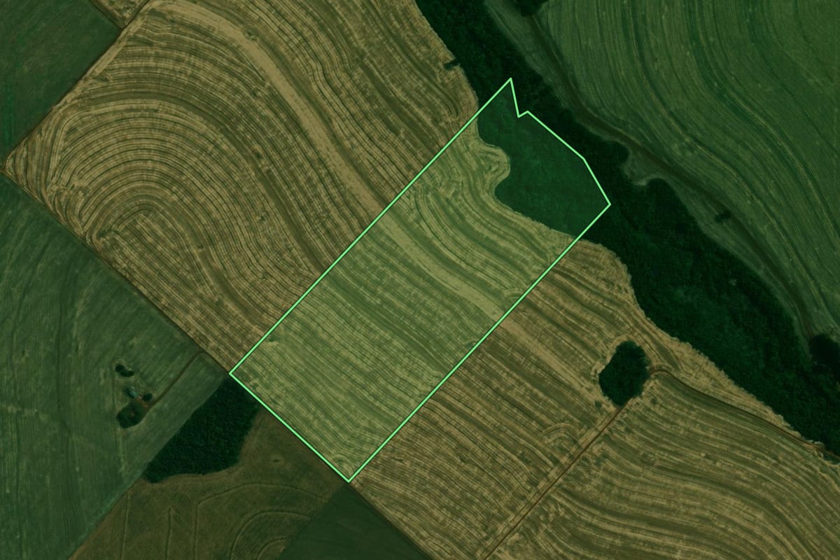 Imagem de satélite do imóvel rural em Mamborê (PR), com o contorno declarado no CAR desenhado por cima.
