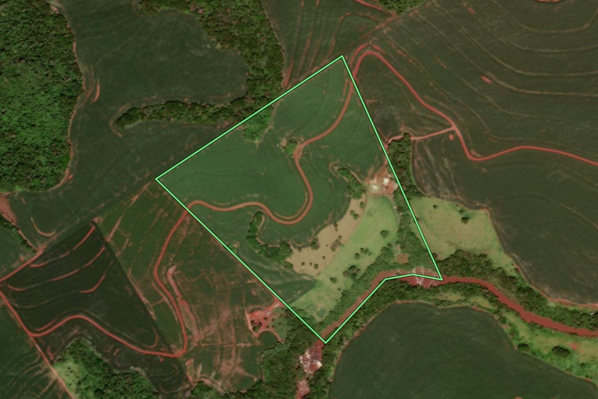 Imagem de satélite do imóvel rural em Mamborê (PR), com o contorno declarado no CAR desenhado por cima.