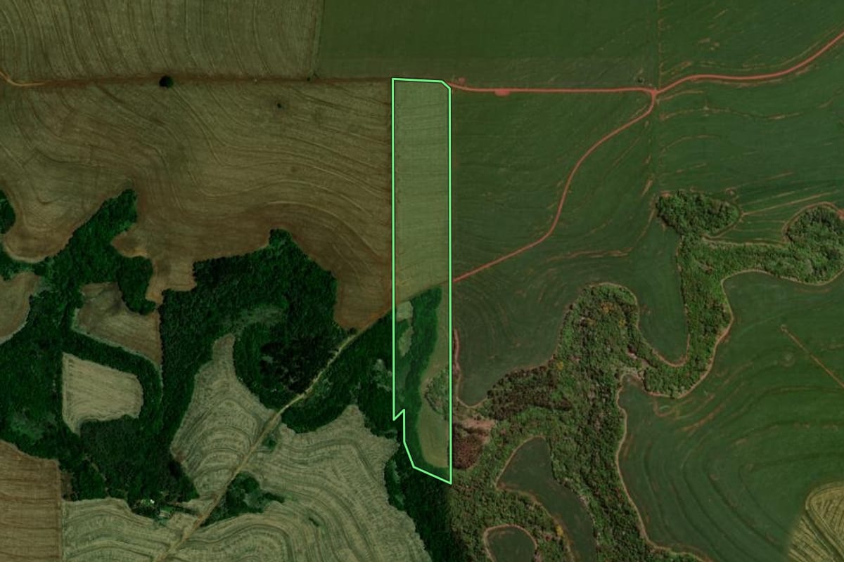 Imagem de satélite do imóvel rural em Mamborê (PR), com o contorno declarado no CAR desenhado por cima.