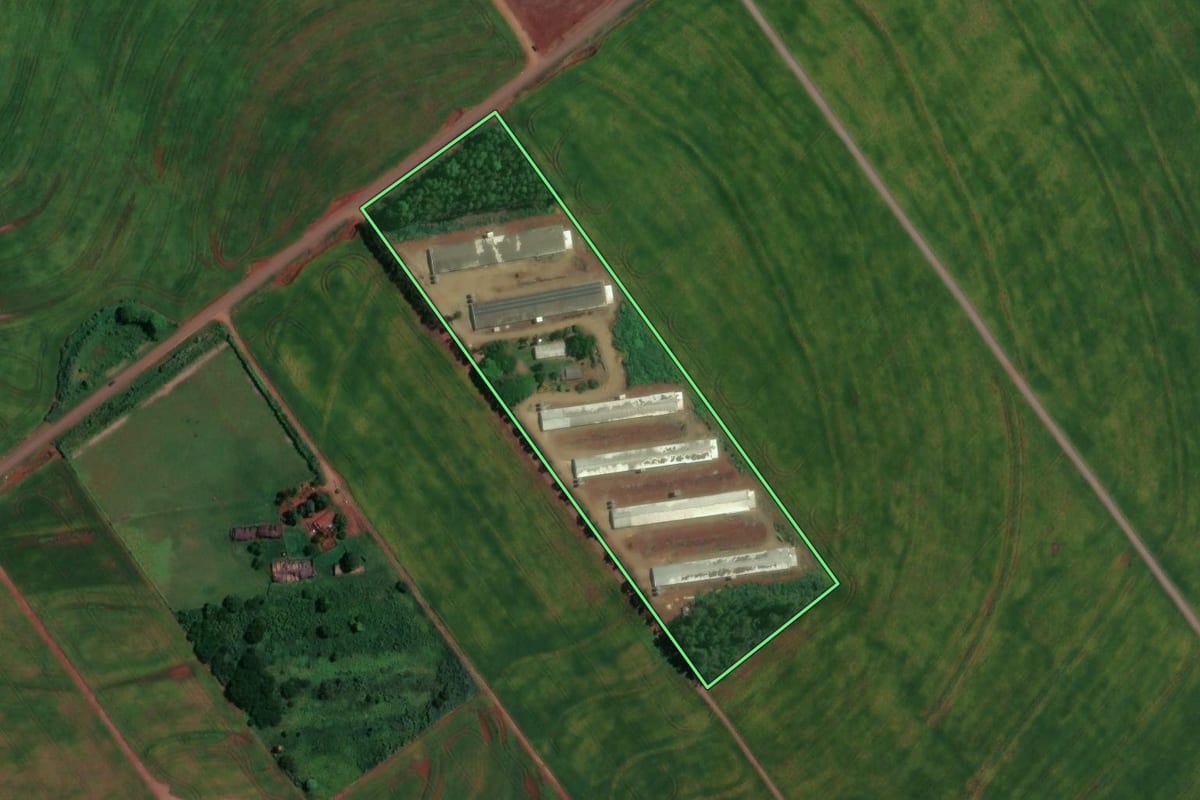 Imagem de satélite do imóvel rural em Mandaguaçu (PR), com o contorno declarado no CAR desenhado por cima.