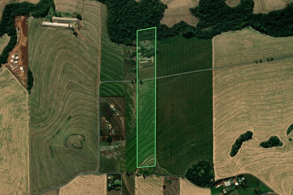 Imagem de satélite do imóvel rural em Mandaguari (PR), com o contorno declarado no CAR desenhado por cima.