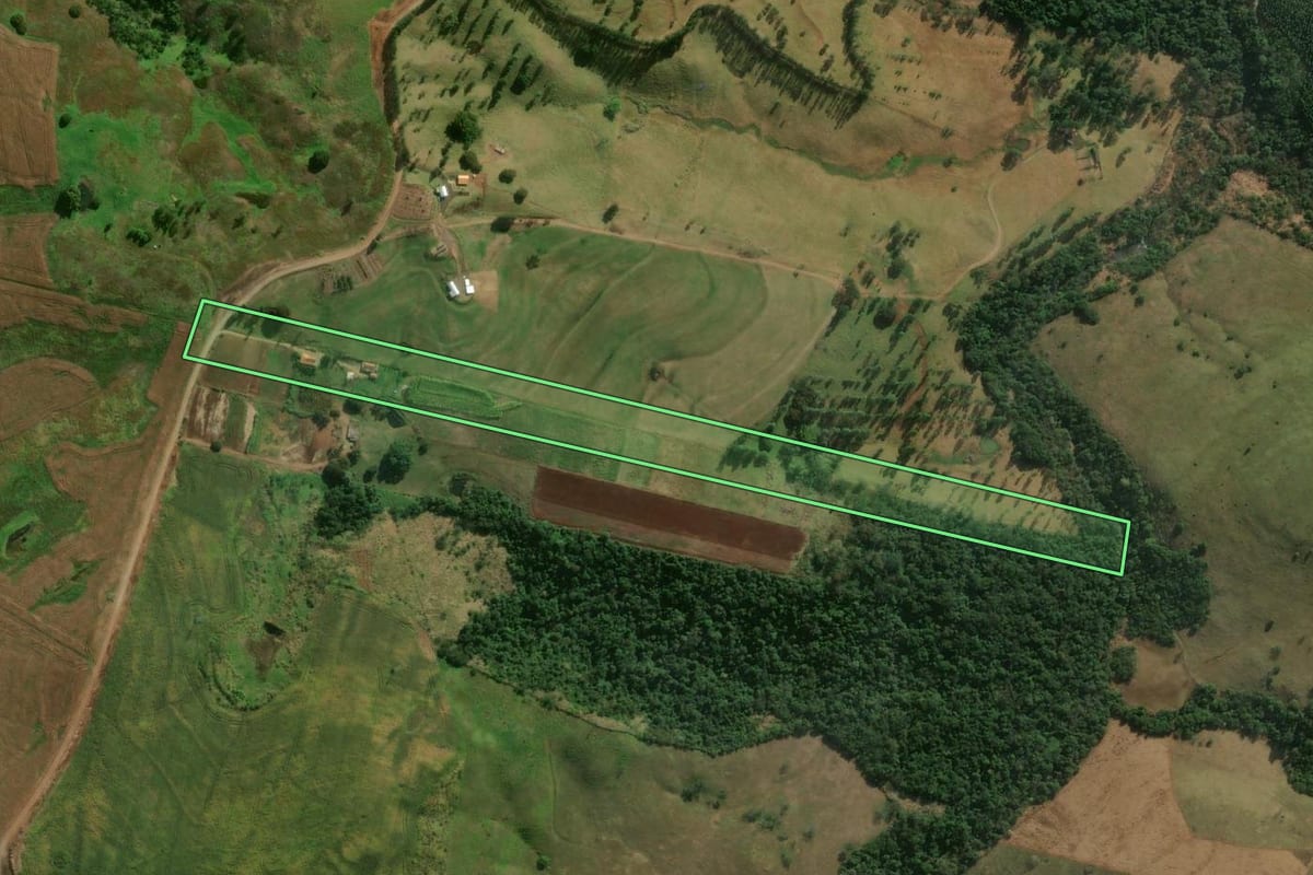 Imagem de satélite do imóvel rural em Mandaguari (PR), com o contorno declarado no CAR desenhado por cima.