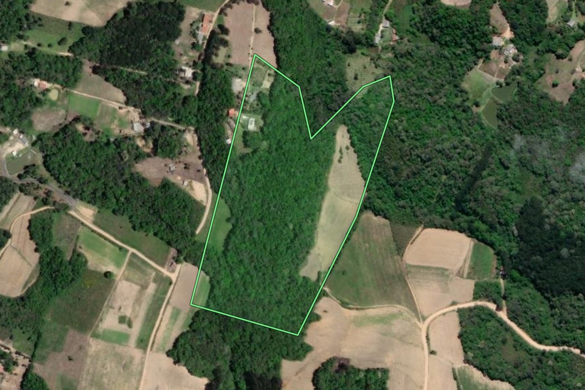 Imagem de satélite do imóvel rural em Mandirituba (PR), com o contorno declarado no CAR desenhado por cima.