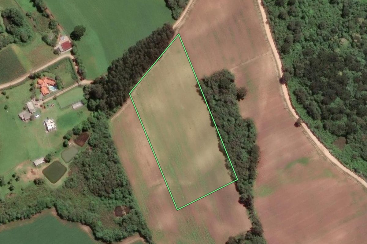 Imagem de satélite do imóvel rural em Mandirituba (PR), com o contorno declarado no CAR desenhado por cima.