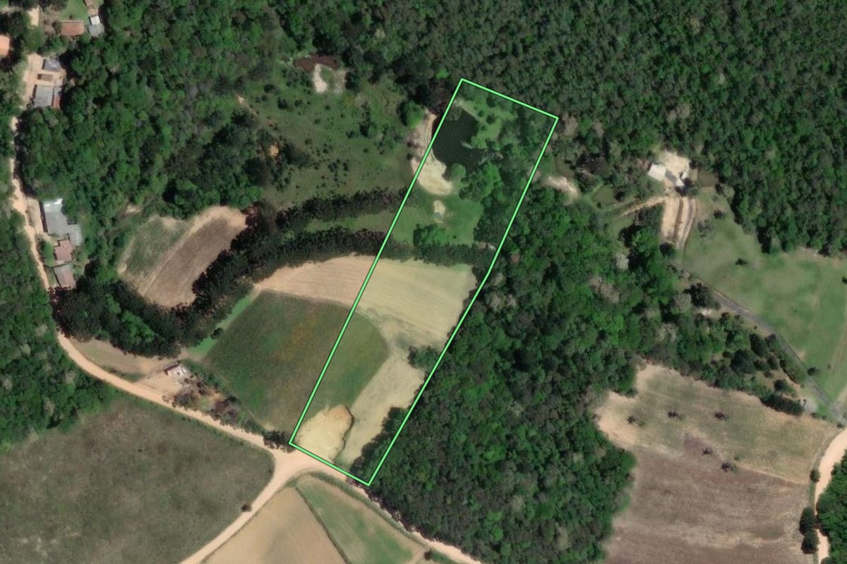 Imagem de satélite do imóvel rural em Mandirituba (PR), com o contorno declarado no CAR desenhado por cima.