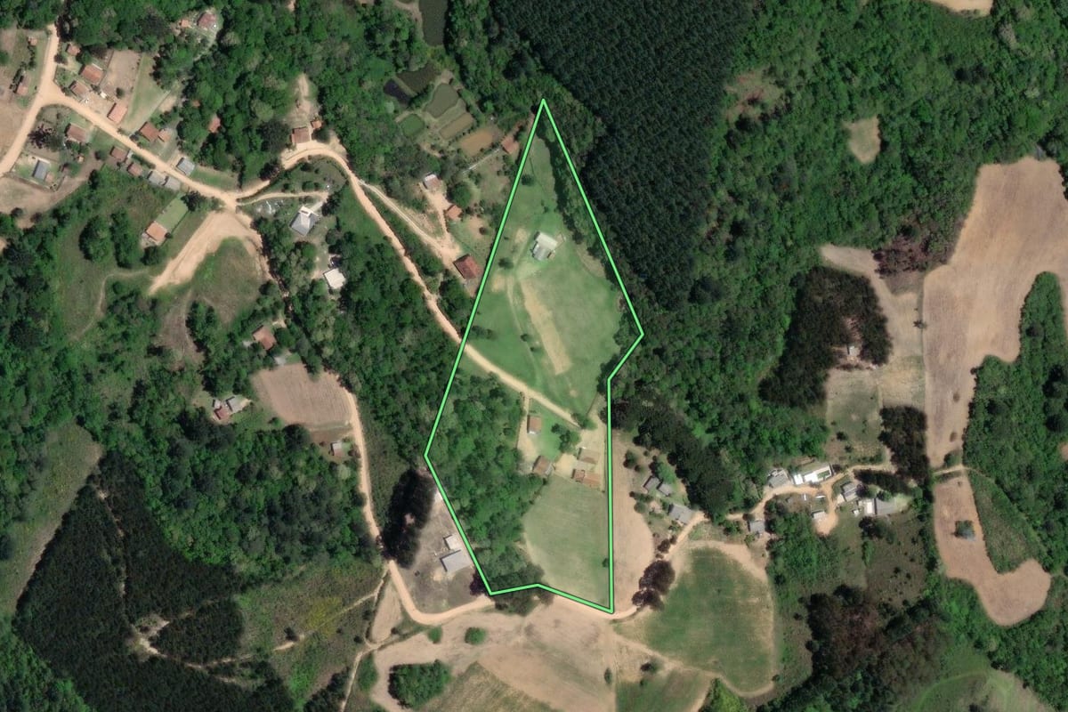 Imagem de satélite do imóvel rural em Mandirituba (PR), com o contorno declarado no CAR desenhado por cima.