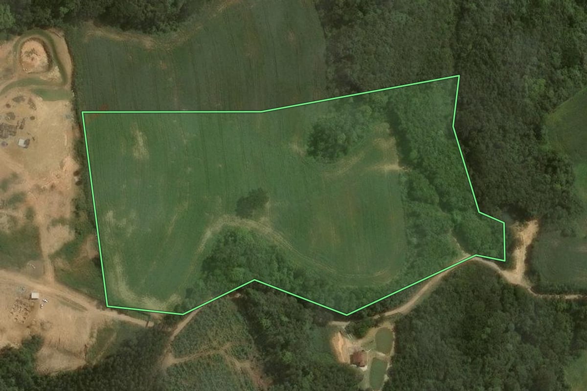 Imagem de satélite do imóvel rural em Mandirituba (PR), com o contorno declarado no CAR desenhado por cima.