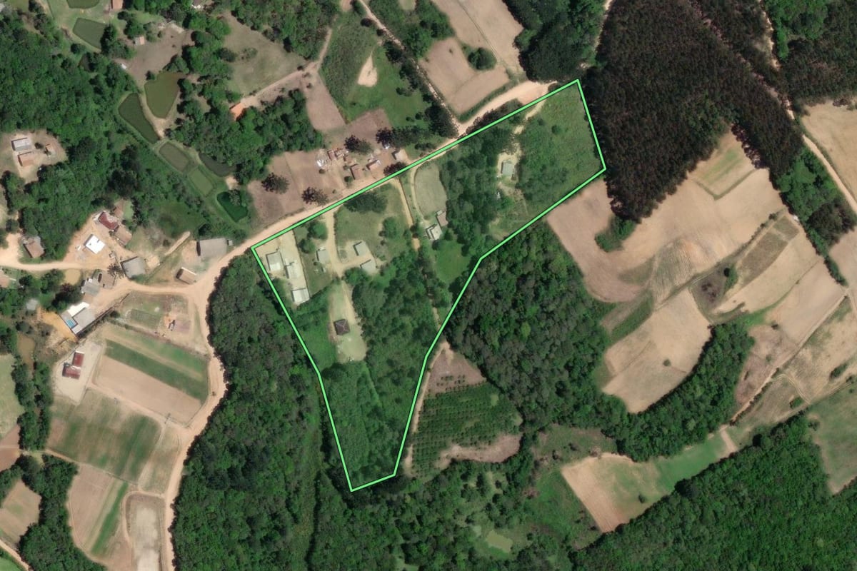 Imagem de satélite do imóvel rural em Mandirituba (PR), com o contorno declarado no CAR desenhado por cima.