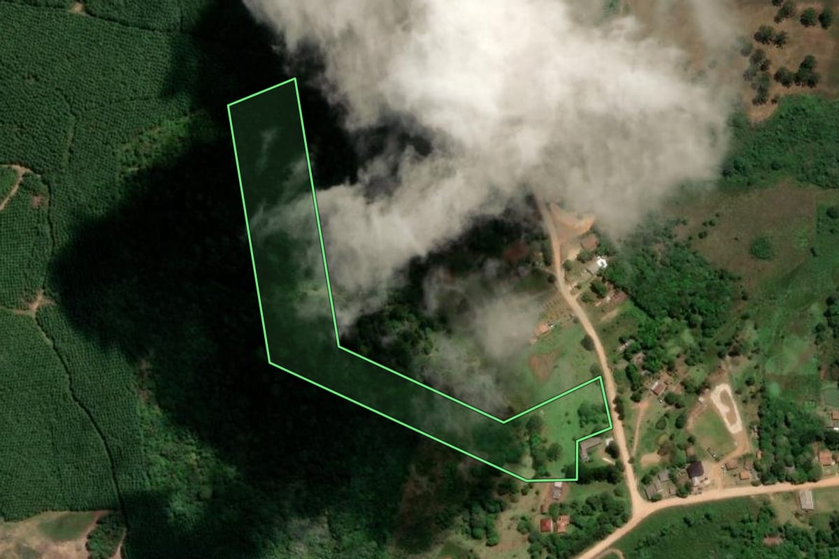 Imagem de satélite do imóvel rural em Mandirituba (PR), com o contorno declarado no CAR desenhado por cima.