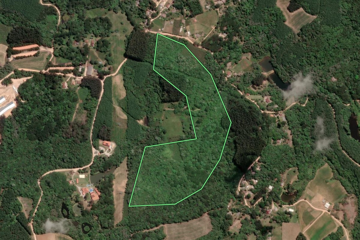 Imagem de satélite do imóvel rural em Mandirituba (PR), com o contorno declarado no CAR desenhado por cima.