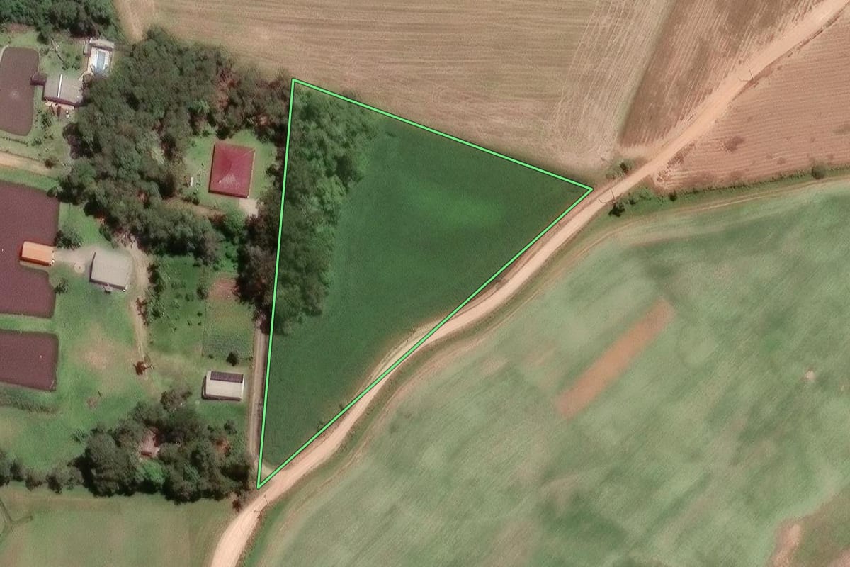 Imagem de satélite do imóvel rural em Mandirituba (PR), com o contorno declarado no CAR desenhado por cima.