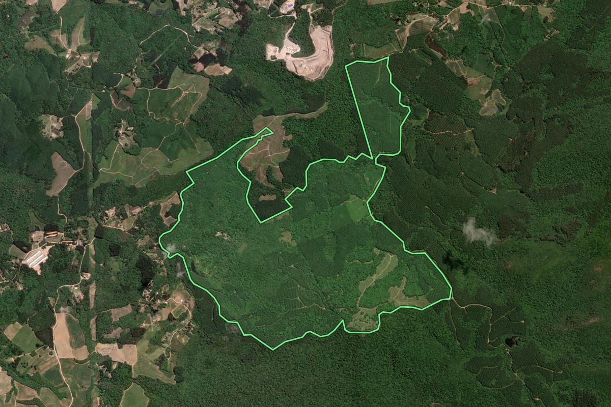 Imagem de satélite do imóvel rural em Mandirituba (PR), com o contorno declarado no CAR desenhado por cima.