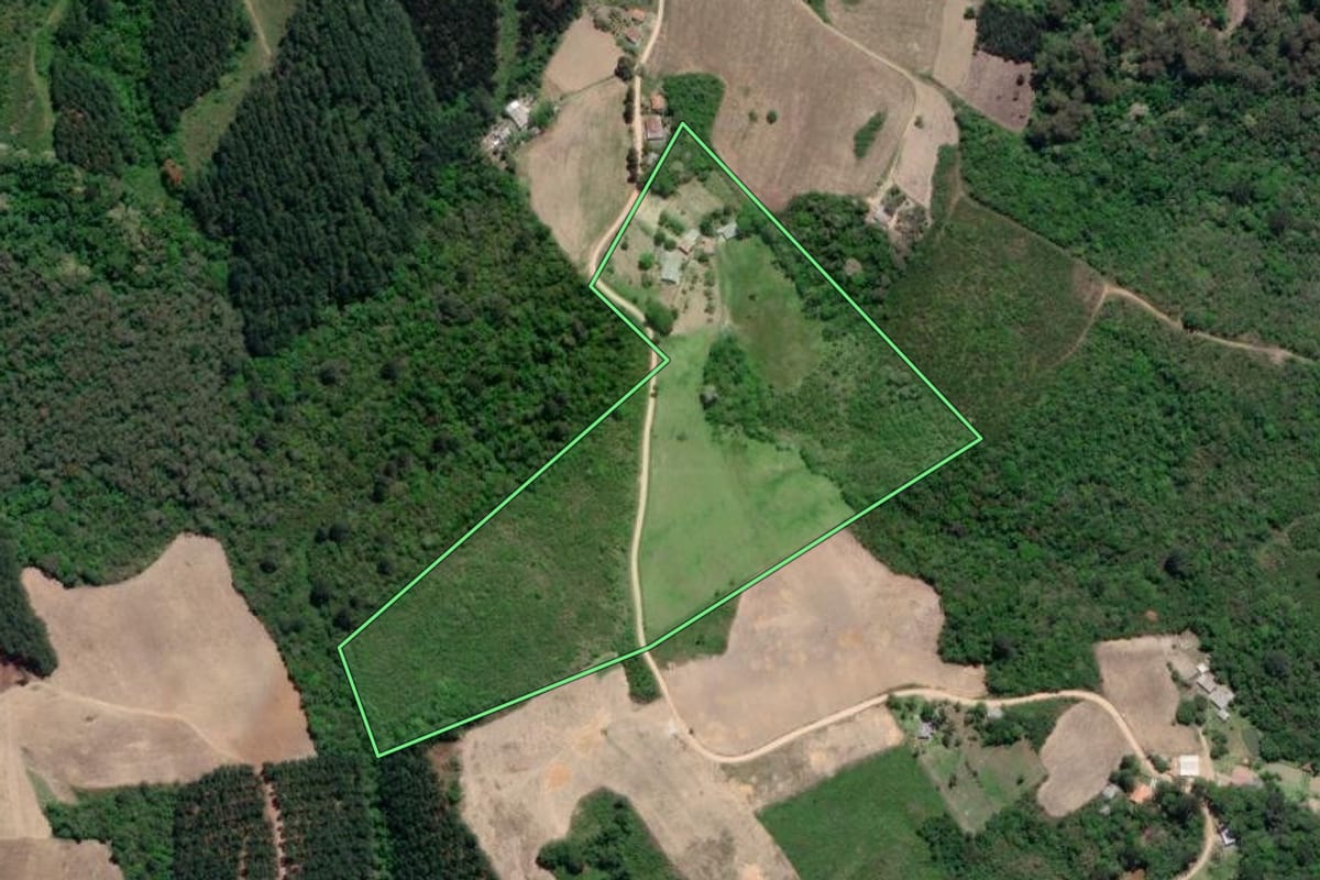 Imagem de satélite do imóvel rural em Mandirituba (PR), com o contorno declarado no CAR desenhado por cima.